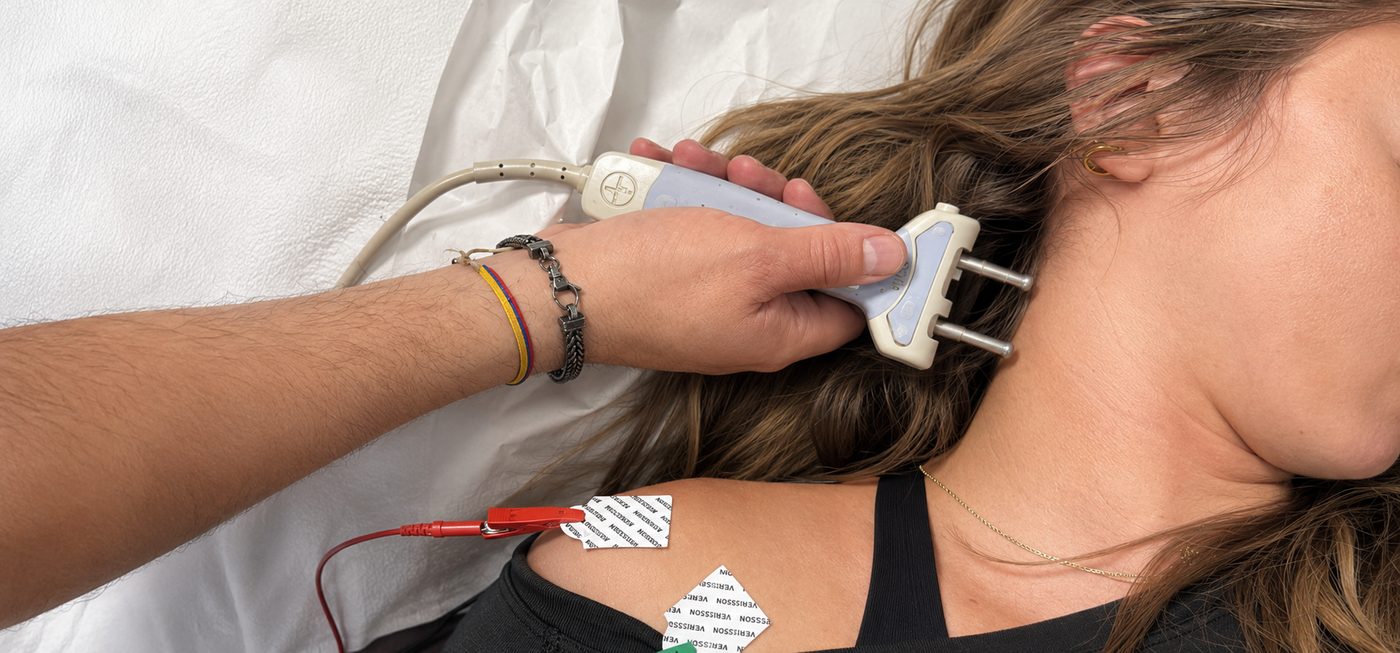 NeuroBright cervical nerve conduction study in progress